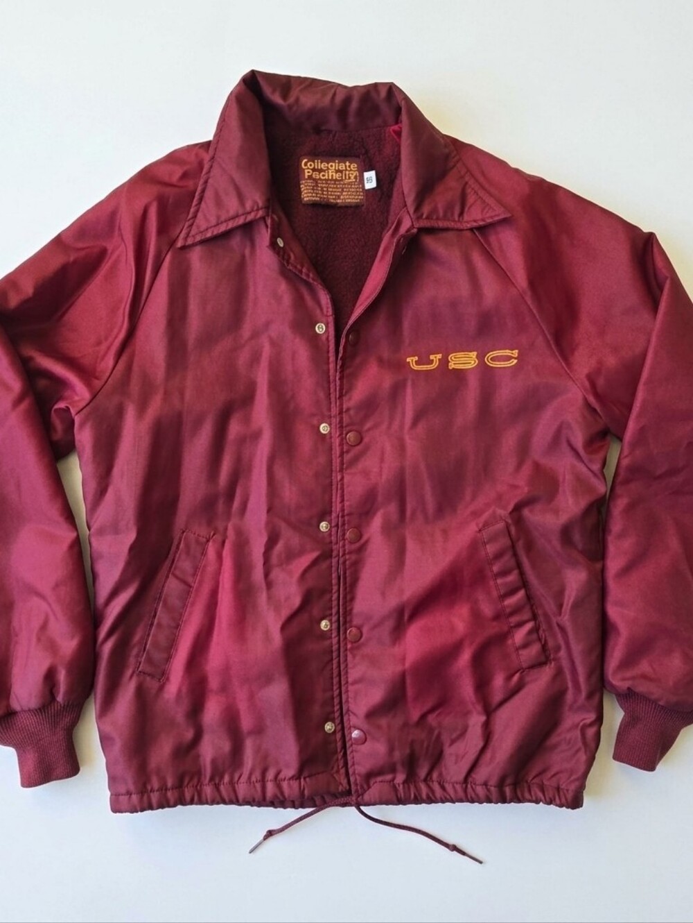 Vintage 70s USC Trojans Felt Applique Coaches Jacket Collegiate Pacific Red Sz S